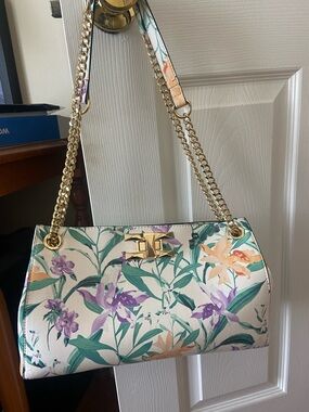 INC International Concepts Floral Shoulder Bag in Cream, Purple & Green